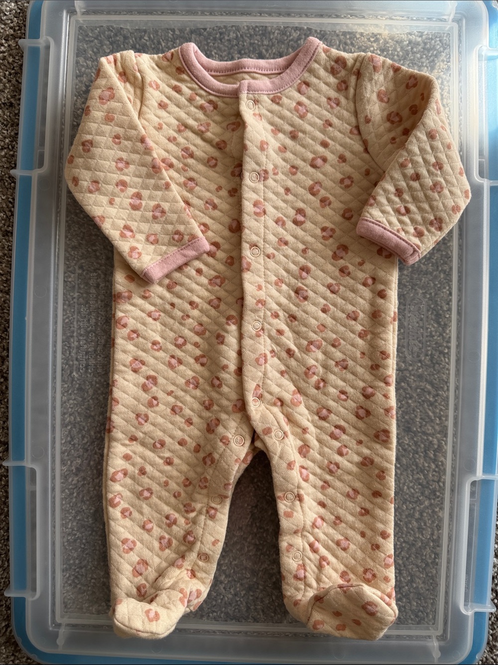 Chickpea Quilted Baby Footie One-Piece in Cream with Pink Trim